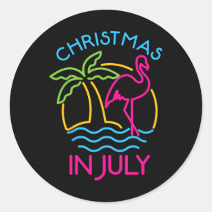 Christmas In July Pink Flamingo Santa Hat Summer V Classic Round Sticker