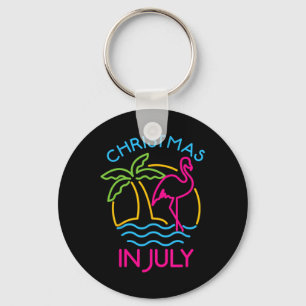 Christmas In July Pink Flamingo Santa Hat Summer V Keychain