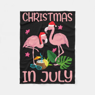 Christmas In July Pink Flamingo With Santa Hat 1  Fleece Blanket