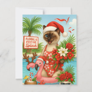 Christmas in July Pool Party for Cat Lovers Holiday Card