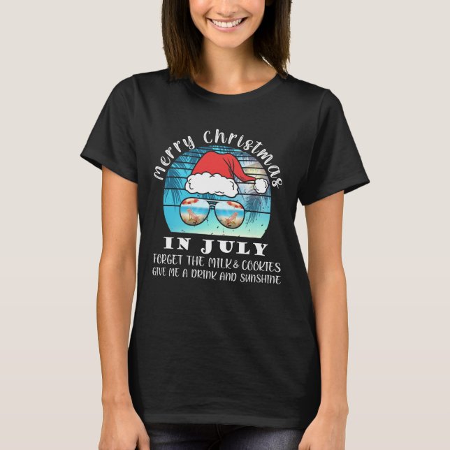 Christmas In July Pool Party Santa Vacation Drink T-Shirt (Front)