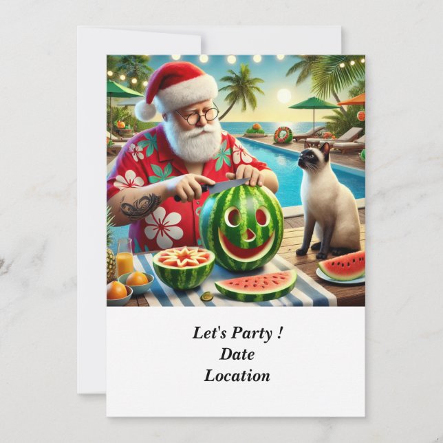 Christmas in July Pool Party with Santa Claus Invitation (Front)