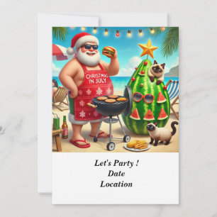 Christmas in July Pool Party with Santa Claus Invitation