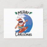 Christmas in July Postcard<br><div class="desc">Cool and funny Christmas design featuring an illustration of a funny Santa Claus with sunglasses surfing a big wave. A perfect match for Christmas in July as well as for real Christmas in December.</div>