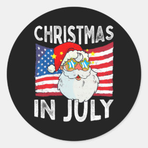 Christmas In July Retro Hipster Funny Santa Men Wo Classic Round Sticker