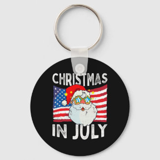 Christmas In July Retro Hipster Funny Santa Men Wo Keychain