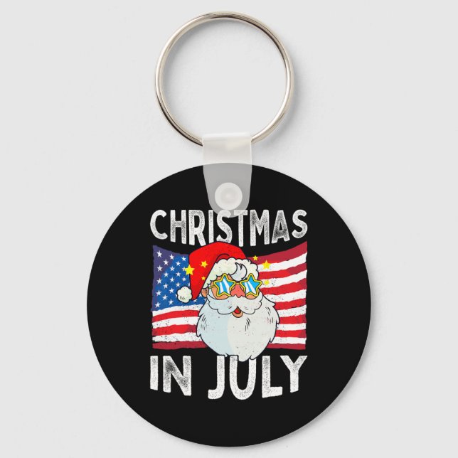 Christmas In July Retro Hipster Funny Santa Men Wo Keychain (Front)