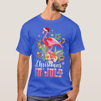 Christmas In July s for Women Pink Flamingo T-Shirt