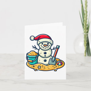 Christmas In July Sand Snowman Santa Hat Shovel Xm Card