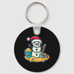Christmas In July Sand Snowman Santa Hat Shovel Xm Keychain