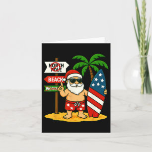 Christmas In July Santa And Surfboard Usa Flag 4th Card