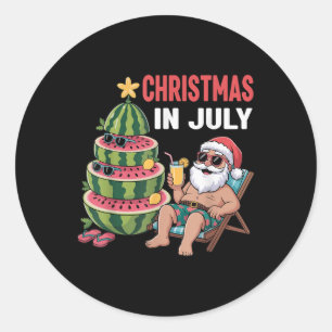 Christmas In July Santa Beach Watermelon Kids Todd Classic Round Sticker