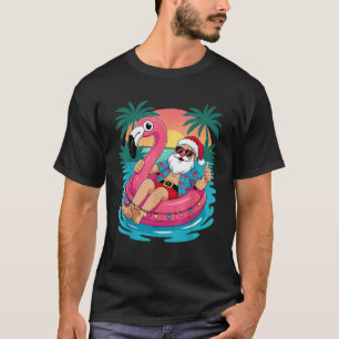 Christmas in July Santa Flamingo Float Aloha Hawai T-Shirt