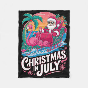 Christmas In July Santa Flamingo Float Summer Beac Fleece Blanket