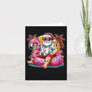Christmas In July Santa Flamingo Float Summer Xmas Card