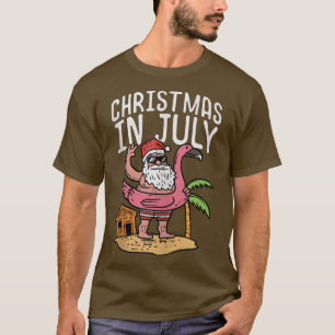 Christmas In July Santa Flamingo Floater Funny Sum T-Shirt