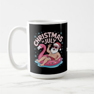 Christmas in July Santa Flamingo Funny Summer Xmas Coffee Mug