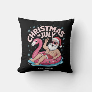 Christmas in July Santa Flamingo Funny Summer Xmas Throw Pillow