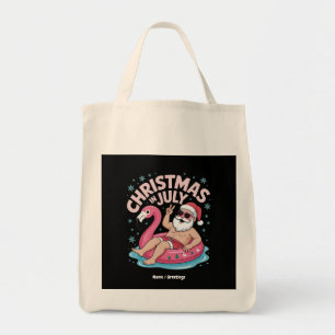 Christmas in July Santa Flamingo Funny Summer Xmas Tote Bag