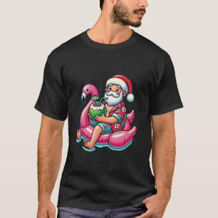 Christmas in July Santa Flamingo Pool Float Beach T-Shirt