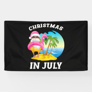Christmas In July Santa Flamingo Pool Summer Banner