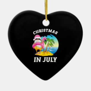 Christmas In July Santa Flamingo Pool Summer Ceramic Ornament