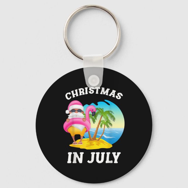 Christmas In July Santa Flamingo Pool Summer Keychain (Front)