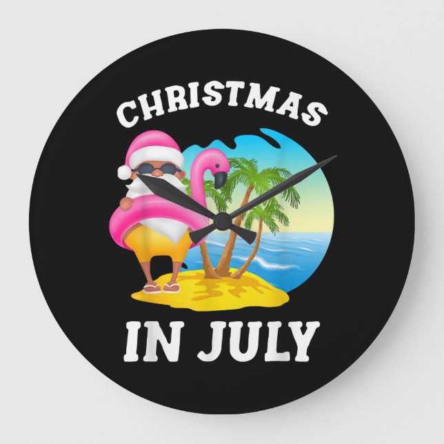 Christmas In July Santa Flamingo Pool Summer Large Clock (Front)