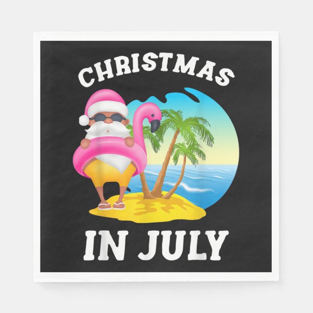 Christmas In July Santa Flamingo Pool Summer Napkin (Front)