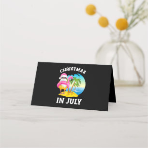 Christmas In July Santa Flamingo Pool Summer Place Card