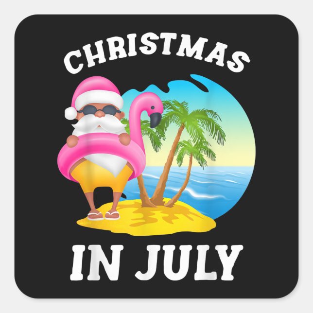 Christmas In July Santa Flamingo Pool Summer Square Sticker (Front)