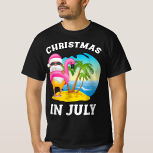 Christmas In July Santa Flamingo Pool Summer T-Shirt