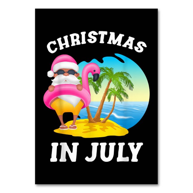 Christmas In July Santa Flamingo Pool Summer Table Number (Front)