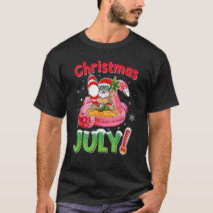 Christmas In July Santa Flamingo Summer Beach Vac T-Shirt