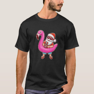 Christmas In July  Santa Flamingo Summer Hawaiian  T-Shirt