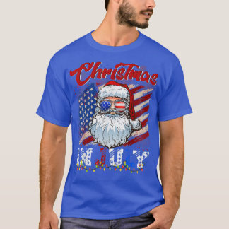 Christmas In July Santa Hat American Flag Summer V T-Shirt