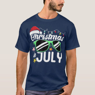 Christmas In July Santa Hat Sunglasses Beach Summe T-Shirt