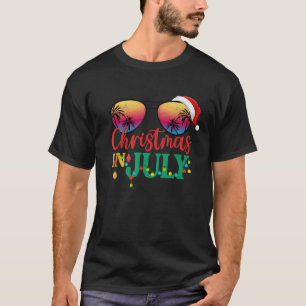 Christmas in July Santa Hat Sunglasses Beach Sunse T-Shirt