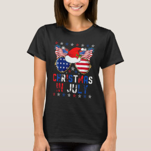 Christmas In July Santa Hat Sunglasses Summer 4th  T-Shirt