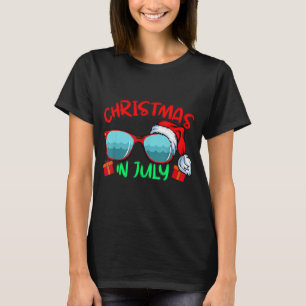 Christmas In July Santa Hat Sunglasses Summer Beac T-Shirt