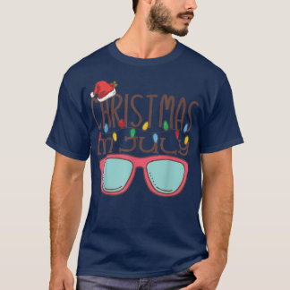 Christmas In July Santa Hat Sunglasses Summer Beac T-Shirt