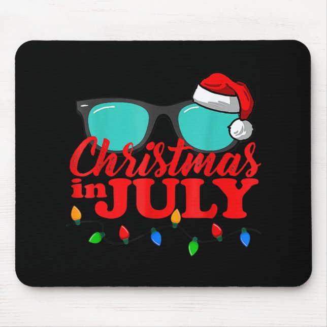 Christmas In July Santa Hat Sunglasses Summer Cele Mouse Pad (Front)