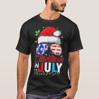 Christmas In July Santa Hat Sunglasses Summer Cele T-Shirt