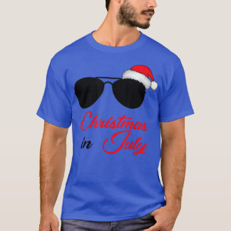 Christmas In July Santa Hat Sunglasses Summer Cele T-Shirt