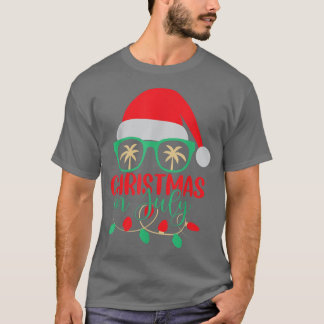 Christmas In July Santa Hat Sunglasses Summer Cele T-Shirt