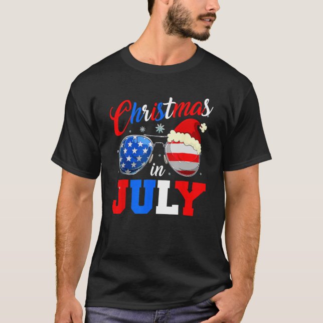 Christmas In July Santa Hat Sunglasses Summer Cele T-Shirt (Front)