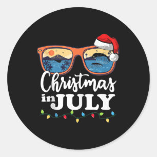Christmas In July Santa Hat Sunglasses Summer Vaca Classic Round Sticker
