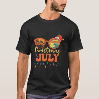 Christmas In July Santa Hat Sunglasses Summer Vaca T-Shirt