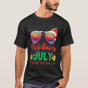 Christmas in July Santa Hat Sunglasses Summer Vaca T-Shirt