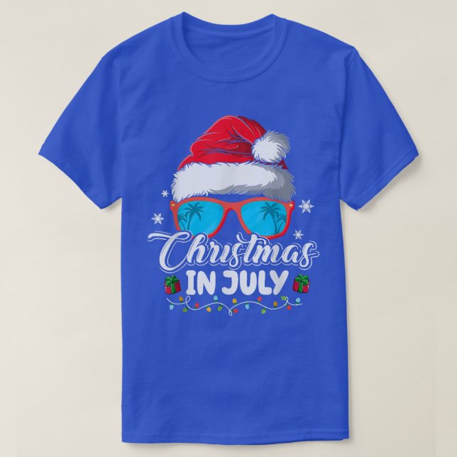 Christmas in July Santa Hat Sunglasses Summer Vaca T-Shirt (Design Front)